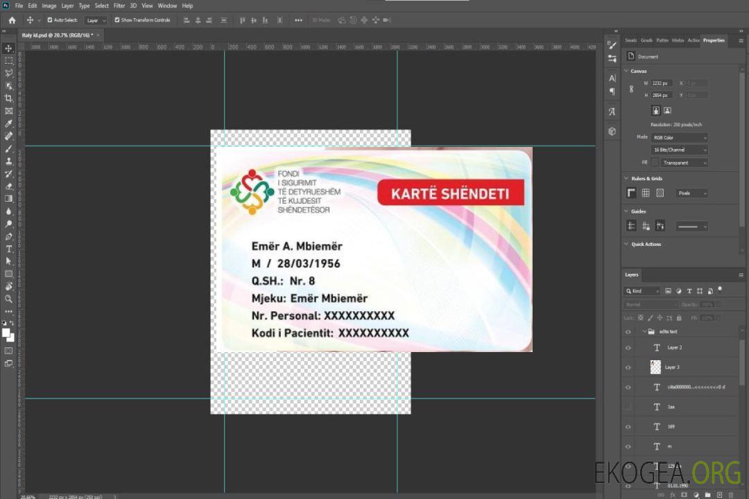 Albanie Carte de santé de la caisse d'assurance maladie obligatoire template